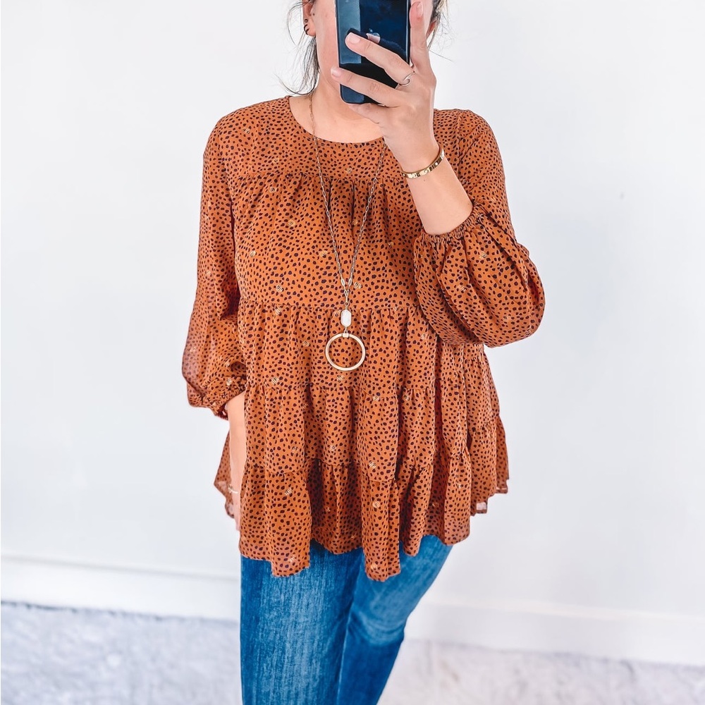 NWT Jodifl Tiered Toffee Babydoll Top